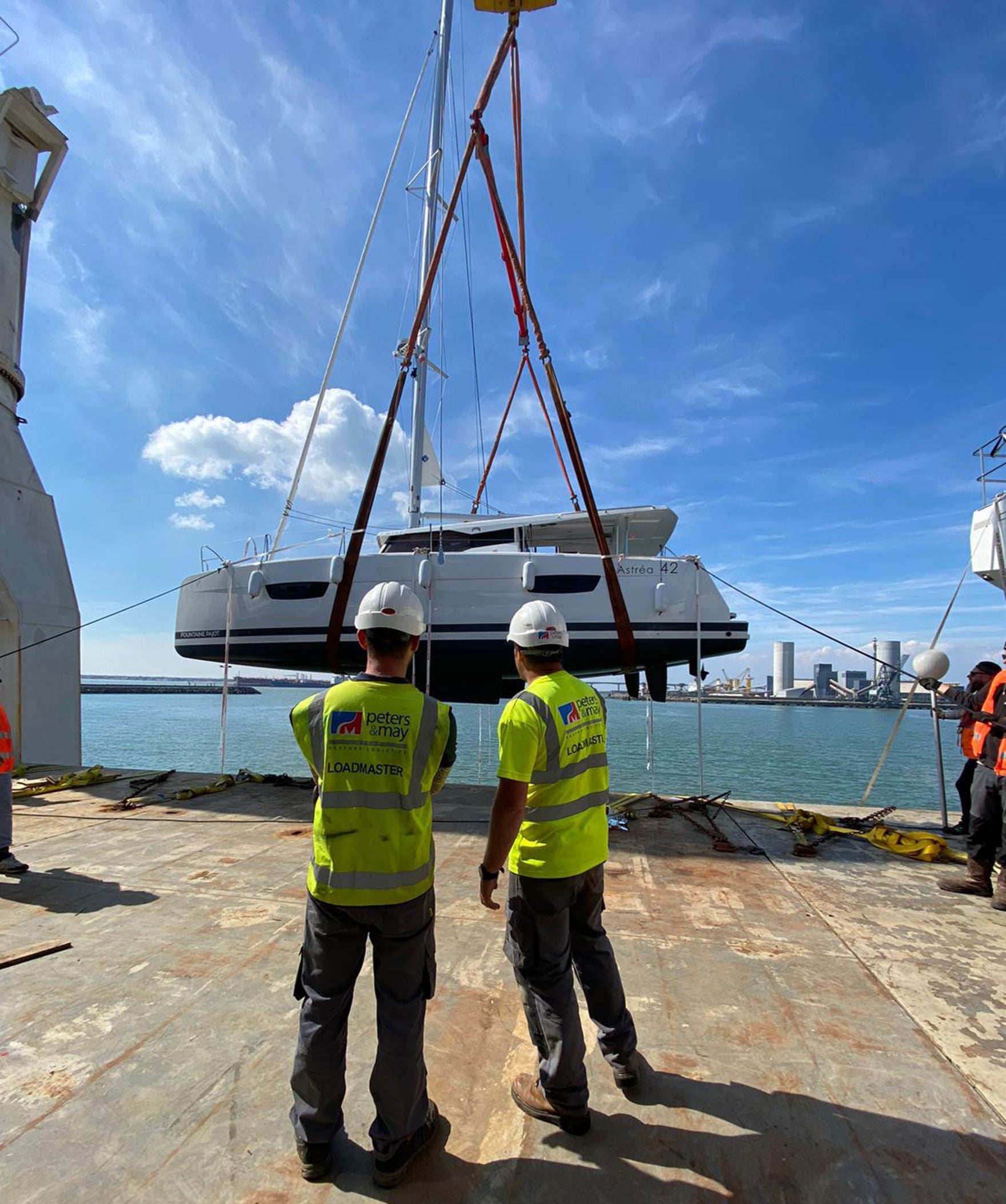 Peters & May loadmaster overseeing a yacht lift