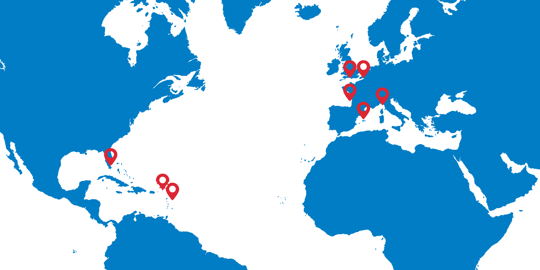 Transatlantic westbound yacht transport route from Europe to the Caribbean and USA