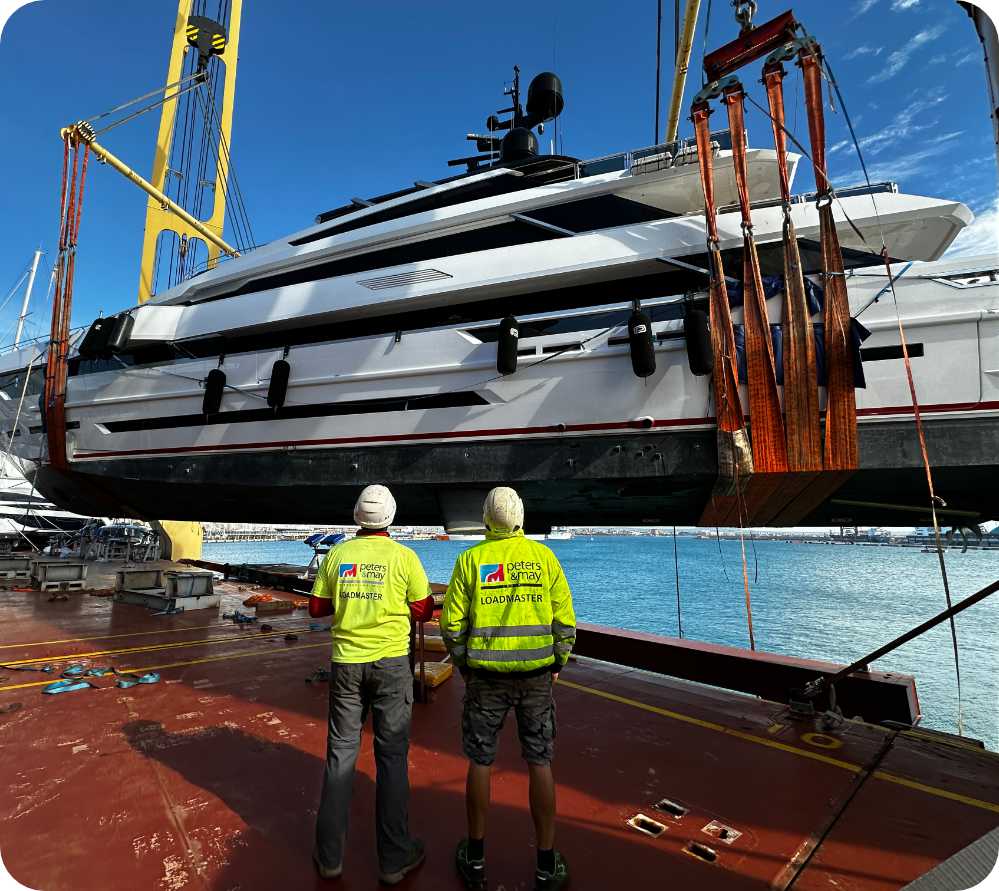 Yacht on transport cradle