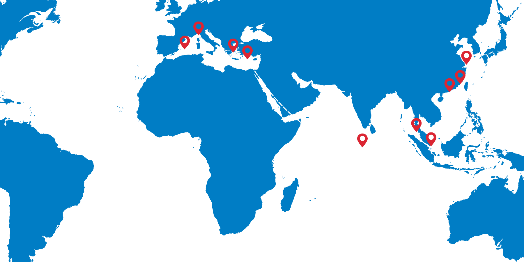 Map of the Asia to Mediterranean shipping route showing load and discharge ports