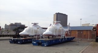 Pair of helicopters on port terminal