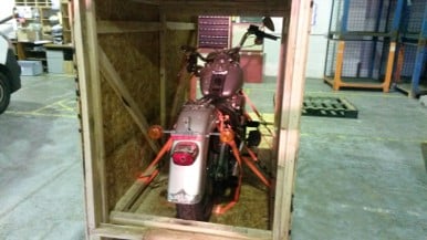 Motorbike crated for shipping